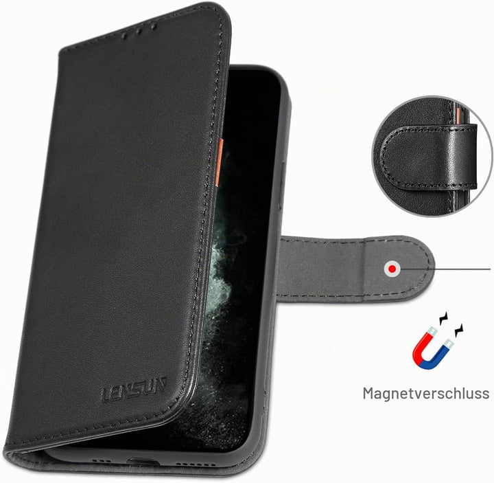 LENSUN Echtleder Hülle für iPhone 11 Pro, Handyhülle [Echtes Leder][Magnetverschluss][RFID Schutz] H