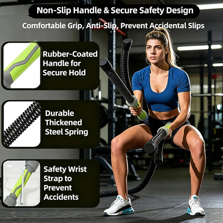 3-in-1 Seilfreie Kampfseile 2pcs, Battle Ropes mit Gummibeschichtetem Rutschfester Griff, Verdicktem