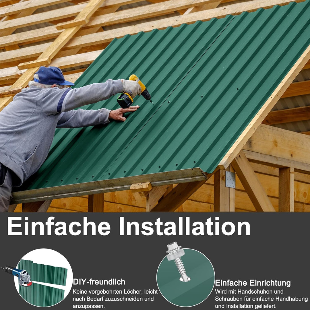 YUENFONG 12 Stück Wellplatte Trapezblech Dachbleche Dachplatten Verzinkter Stahl mit Struktur, 129,5
