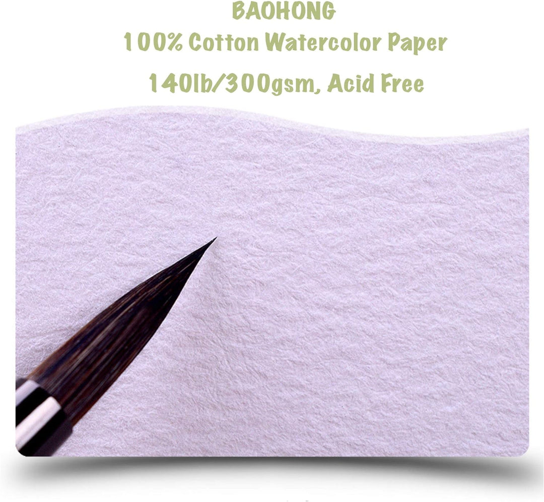 BAOHONG Künstler-Aquarell-Papierblock (20 Blatt, an vier Kanten geklebt), 100 % Baumwolle, säurefrei