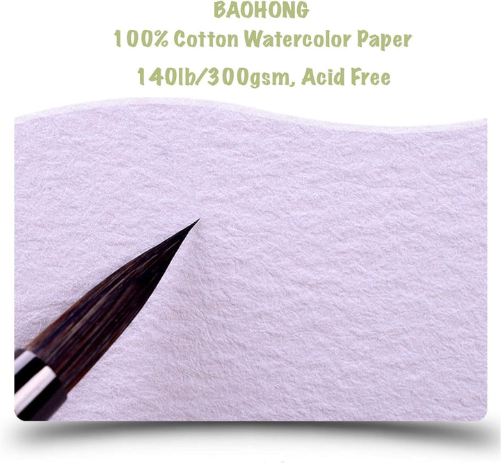 BAOHONG Künstler-Aquarell-Papierblock (20 Blatt, an vier Kanten geklebt), 100 % Baumwolle, säurefrei