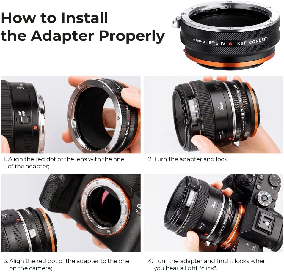 K&F Concept Lens Mount Adapter EOS-NEX IV IV Manueller Fokus Kompatibel mit Canon (EF/EF-S) Objektiv