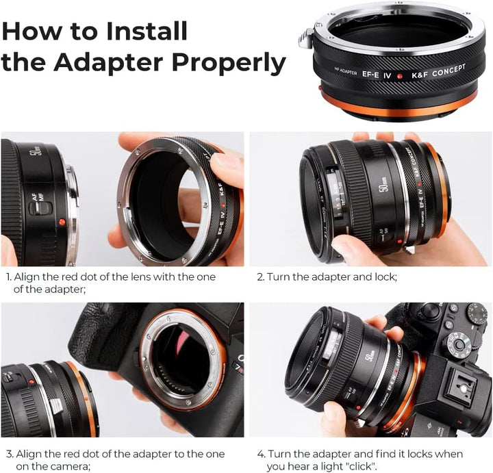 K&F Concept Lens Mount Adapter EOS-NEX IV IV Manueller Fokus Kompatibel mit Canon (EF/EF-S) Objektiv