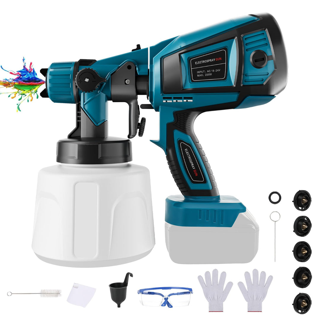 Akku Farbspritzgerät kompatibel mit Makita 18V Akku, Akku farbsprühsystem mit 1000ml Farbbehälter, 5