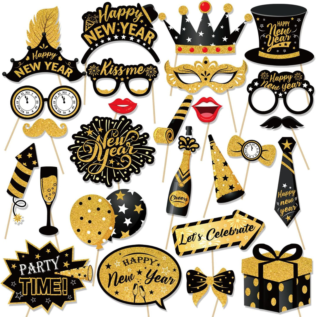 HOWAF 26pcs Silvester Foto Requisiten mit 90X60CM XXL Silvester Fotorahmen Bilderrahmen Neujahr Phot