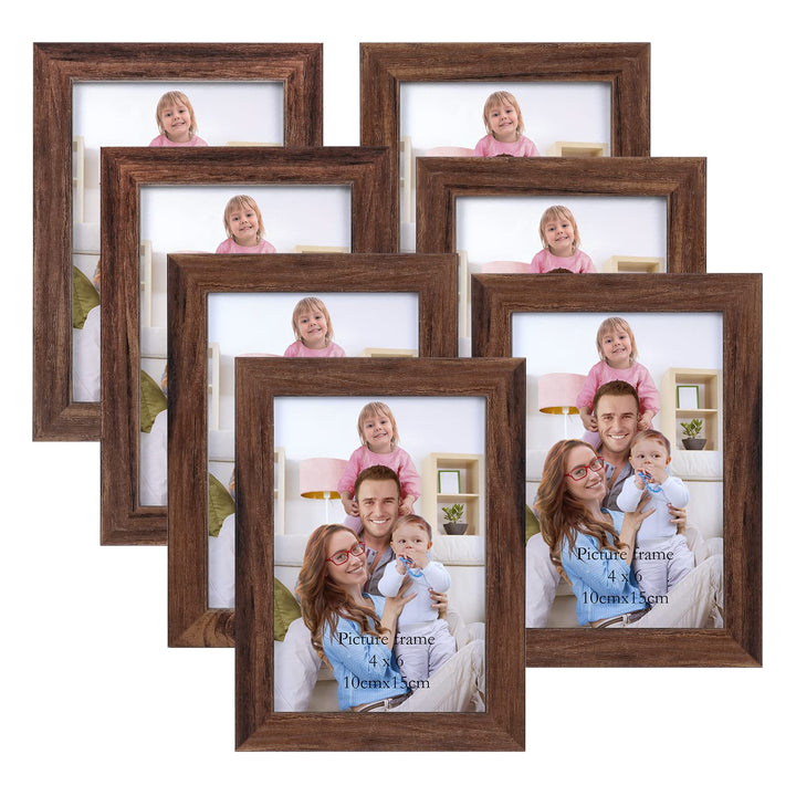 Giftgarden 7 Stück Bilderrahmen Set 10x15 cm für 15x10 Fotos und Bilder, Braun Fotorahmen Collage, W