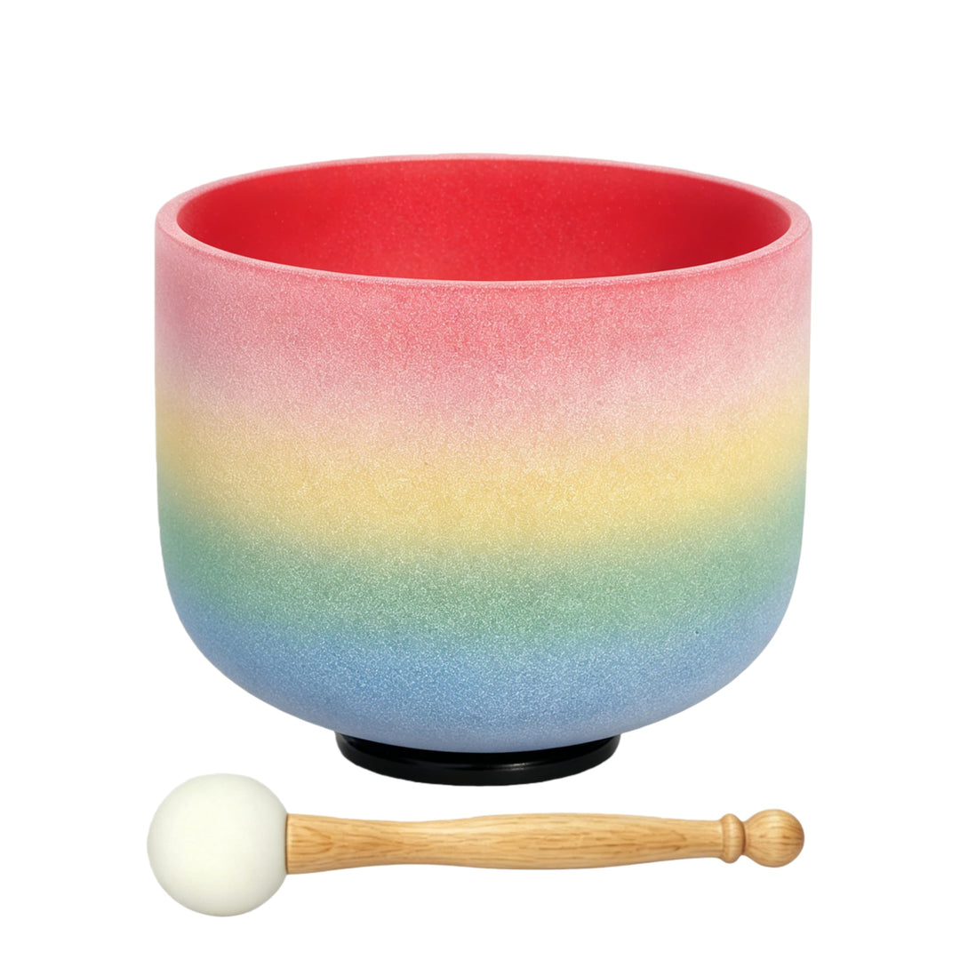 528hz C Note Root Chakra 8 Zoll Klangschale with mallet，Frosted Quartz Crystal Singing Bowl Rainbow