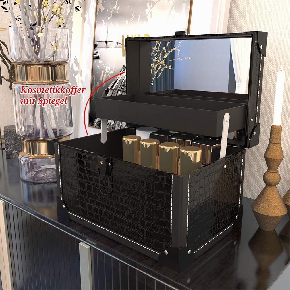 ANGNYA Kosmetikkoffer mit Spiegel Schminkkoffer Beauty Case 2 Ebenen mit Schlüssel elegant und klass