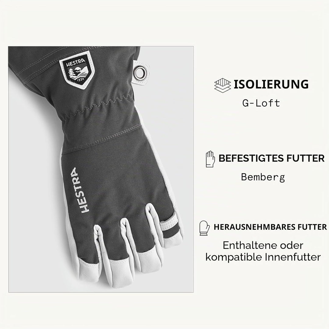 Hestra Heli Ski 5-Finger Handschuhe Skihandschuhe Fingerhandschuhe Damen/Herren - mit Futter, Klettv