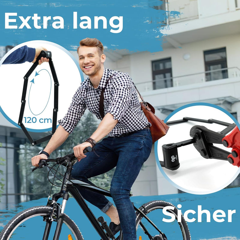 Widder Sehr sicheres Fahrradschloss Faltschloss 120cm mit 4 Schlüsseln | Faltschloss Fahrrad mit Hal