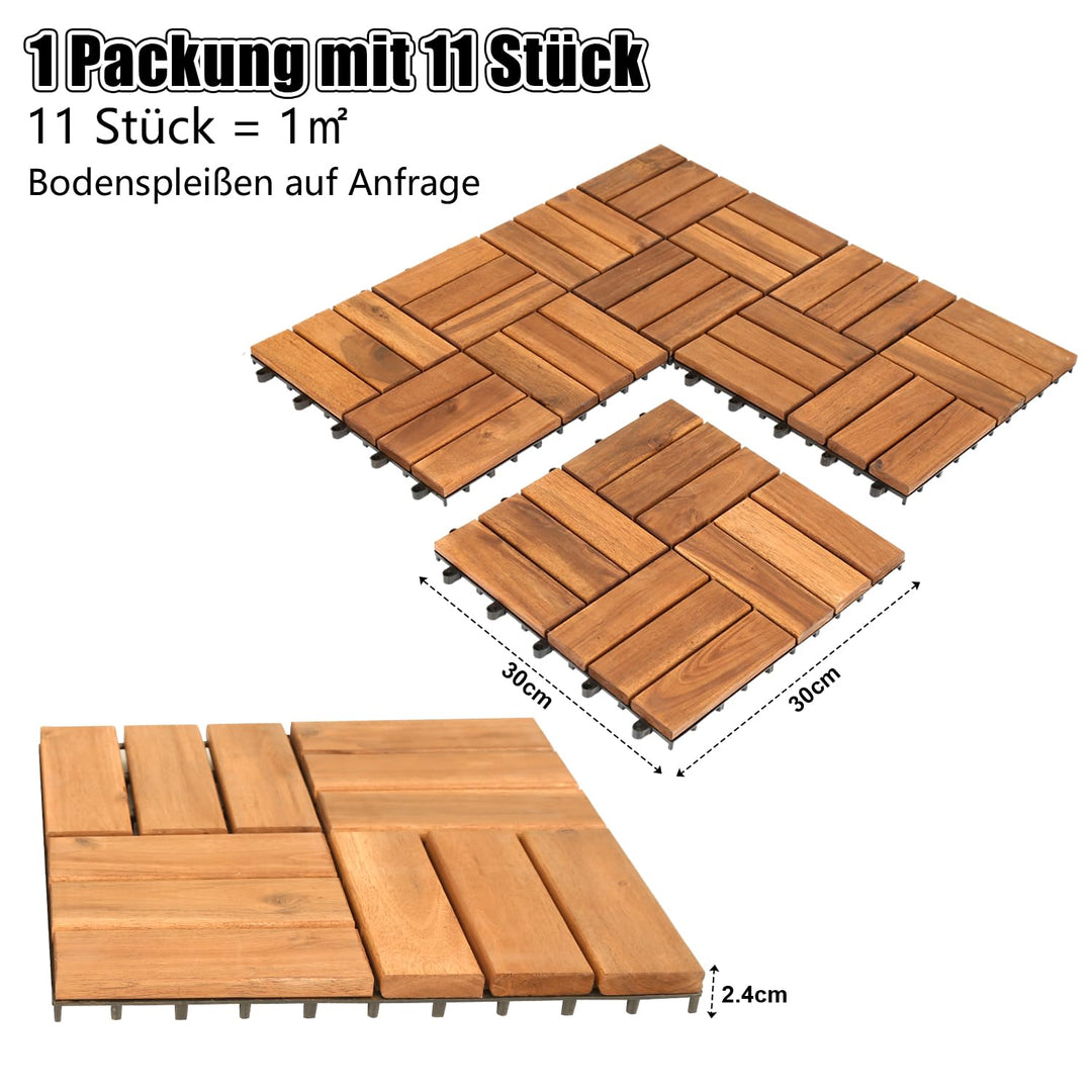 Ansobea Holzfliesen Balkon, Akazienholz 30x30cm Terrassenfliesen 11Stück 1㎡,Terassenboden Aussen,Kli