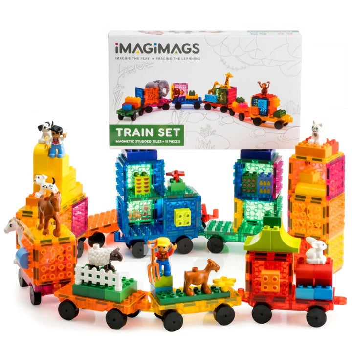 Magnetbausteine, Magnetfliesen, Eisenbahn Set 18 Teile für Jungen Mädchen Kinder, Lernspielzeug, päd
