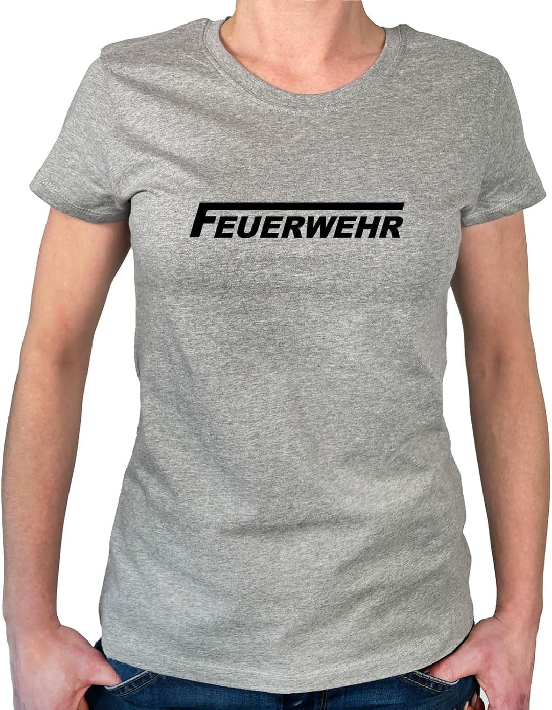 Huuraa Damen T-Shirt Feuerwehr langes F Bio Baumwolle Fairtrade Oberteil Grösse XL Sport Grey mit Mo