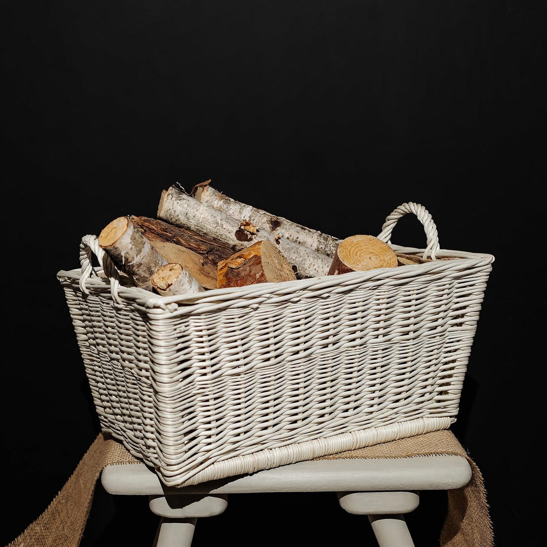 Creative Home Kaminholzkorb Weide Holzkorb für Kaminholz | Weiss | 47 x 33 x 30 cm | Brennholzkorb F