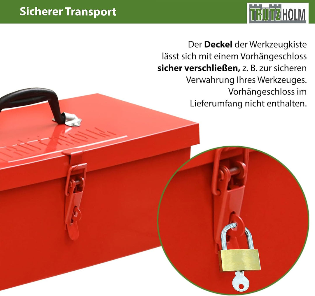 TRUTZHOLM Werkzeugkiste aus Stahl, klappbare Tragegriffe, universell einsetzbar (1 Fach Rot), 1 Fach