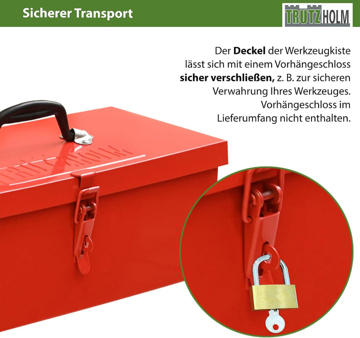 TRUTZHOLM Werkzeugkiste aus Stahl, klappbare Tragegriffe, universell einsetzbar (1 Fach Rot), 1 Fach