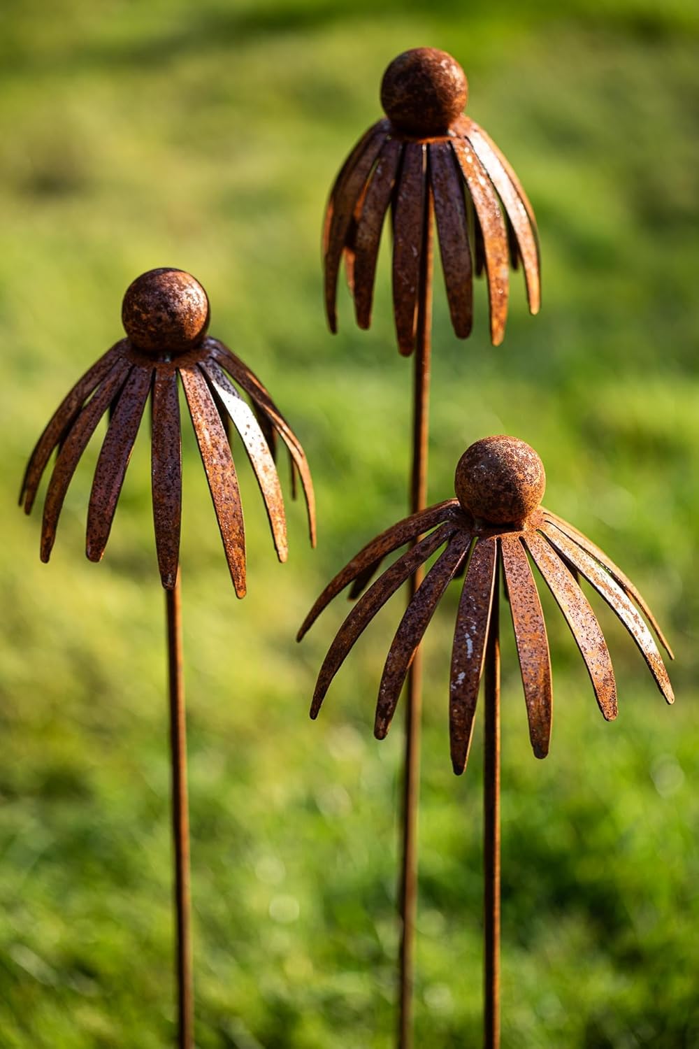 Bornhöft 3er Set Gartenstecker Sonnenhut Metall Rost Gartendeko Edelrost Rankstab Beetstecker Topfst