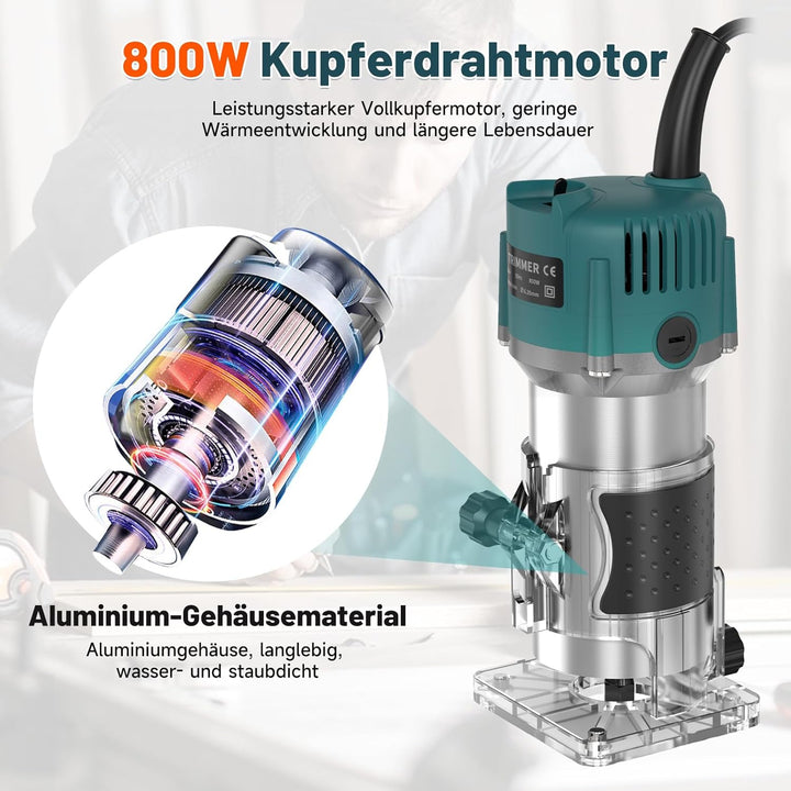 Yofuly 800W Oberfräse Holzfräse, 220V Einhandfräse Oberfräsen Trimmer 30000r/min 6.35mm Spannzangen