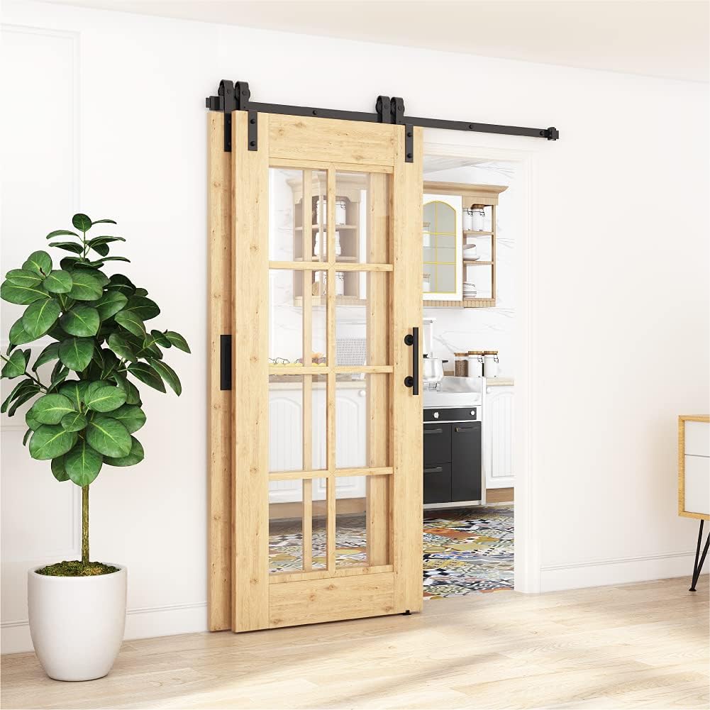 WINSOON 200CM/6.6FT Schiebetür Komplettset Bypass Doppeltür Schiebetürschiene Schiebetür, Schwarz Sc