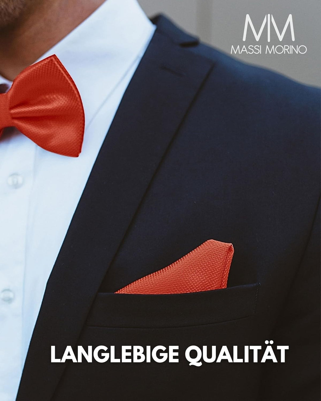Massi Morino Fliege mit Einstecktuch für Herren Set - Anzug Herrenfliege zur Hochzeit - Verstellbare