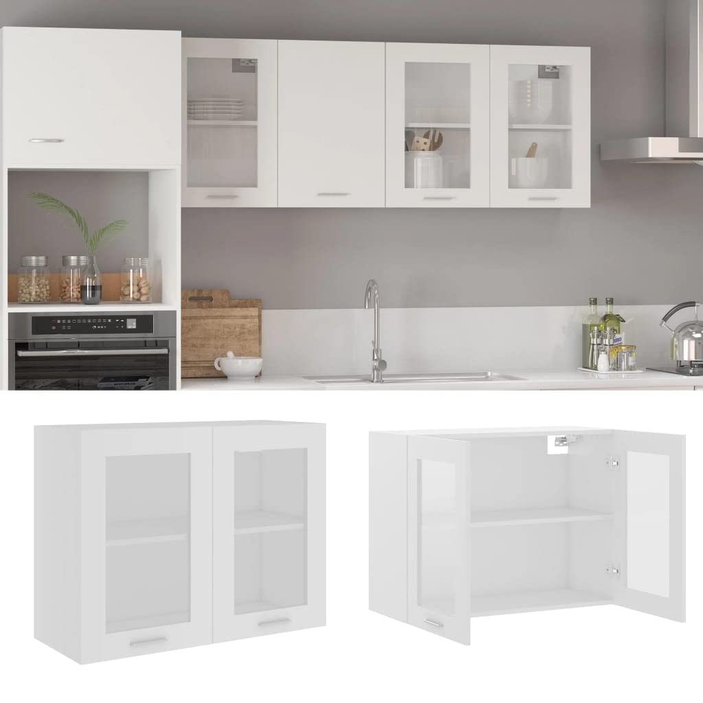 Hängeglasschrank Weiss 80x31x60 cm Holz KüChenschrank HäNgeschrank KüChe Vorratsschrank Schrank Klei