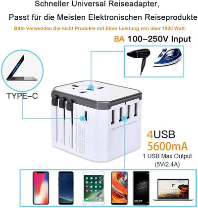 Evershop Reiseadapter Reisestecker Weltweit 224+ Ländern 5.6A Fast Charge Universal Travel Adapter m