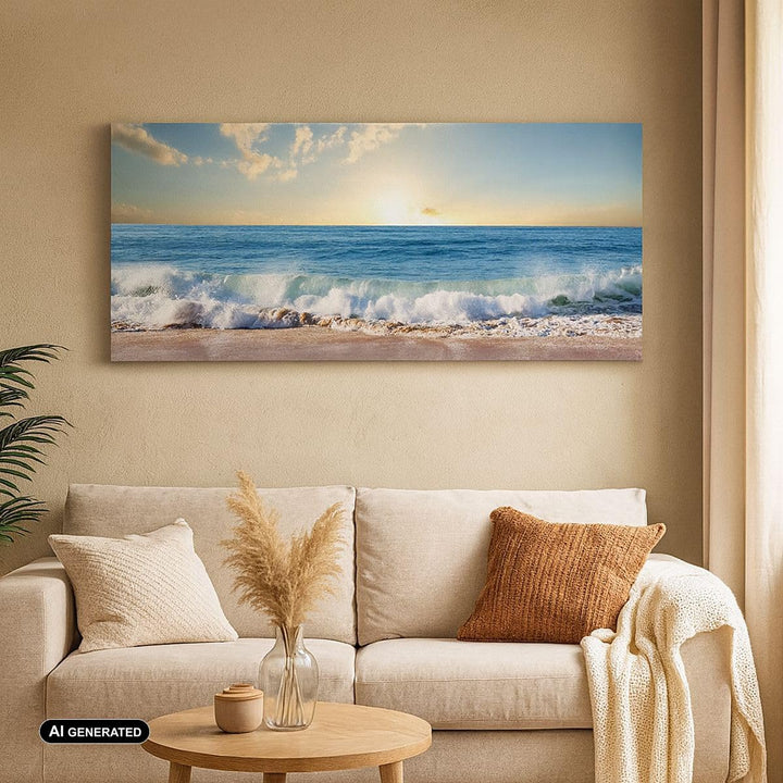 Panorama Bilder auf Leinwand 100x40cm Leinwandbild Meer Ufer Wasser Gross Wanddeko Bild Schlafzimmer