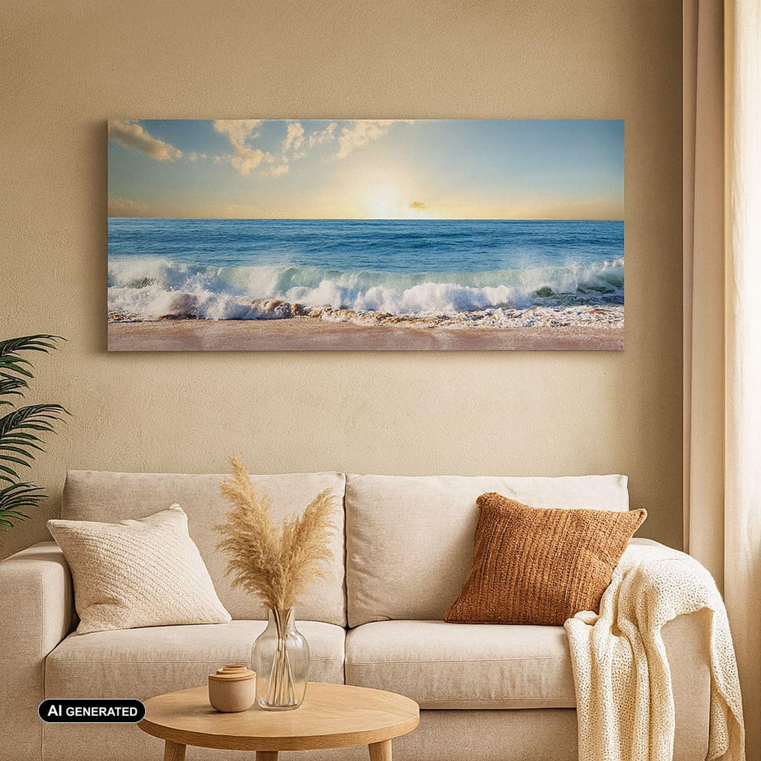 Wandbilder Dekoration Wohnzimmer Meer Ufer Wasser Panorama Bilder auf Leinwand 120x50cm Leinwandbild
