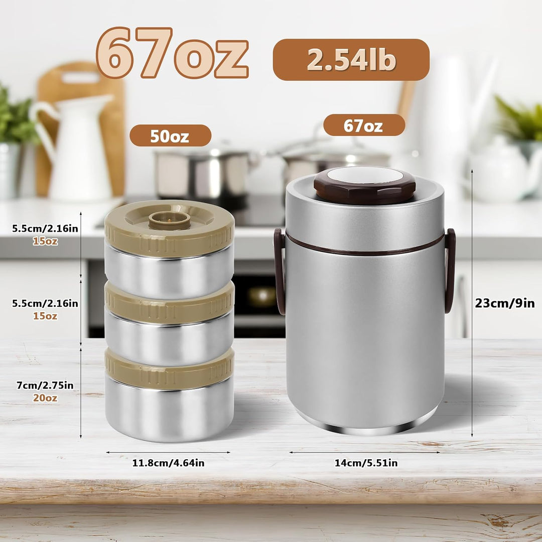 3-lagige Isolierte Lunchbox Edelstahl, 2.0L Vakuum Isolierter Lebensmittelbehälter für Warm- &amp; Kalth