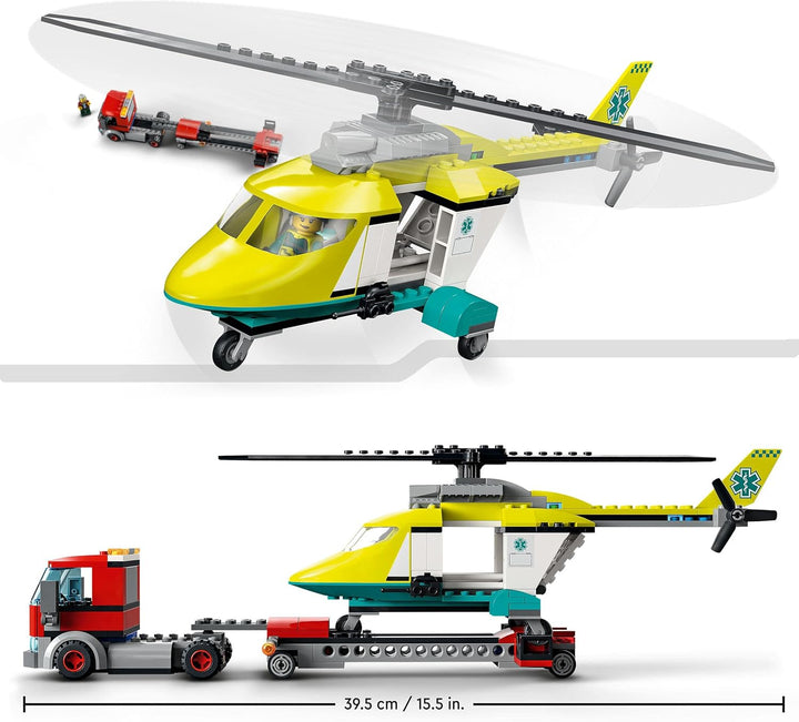 LEGO 60343 City Hubschrauber Transporter, Spielzeug ab 5 Jahren mit LKW, Rettungshubschrauber und Mi