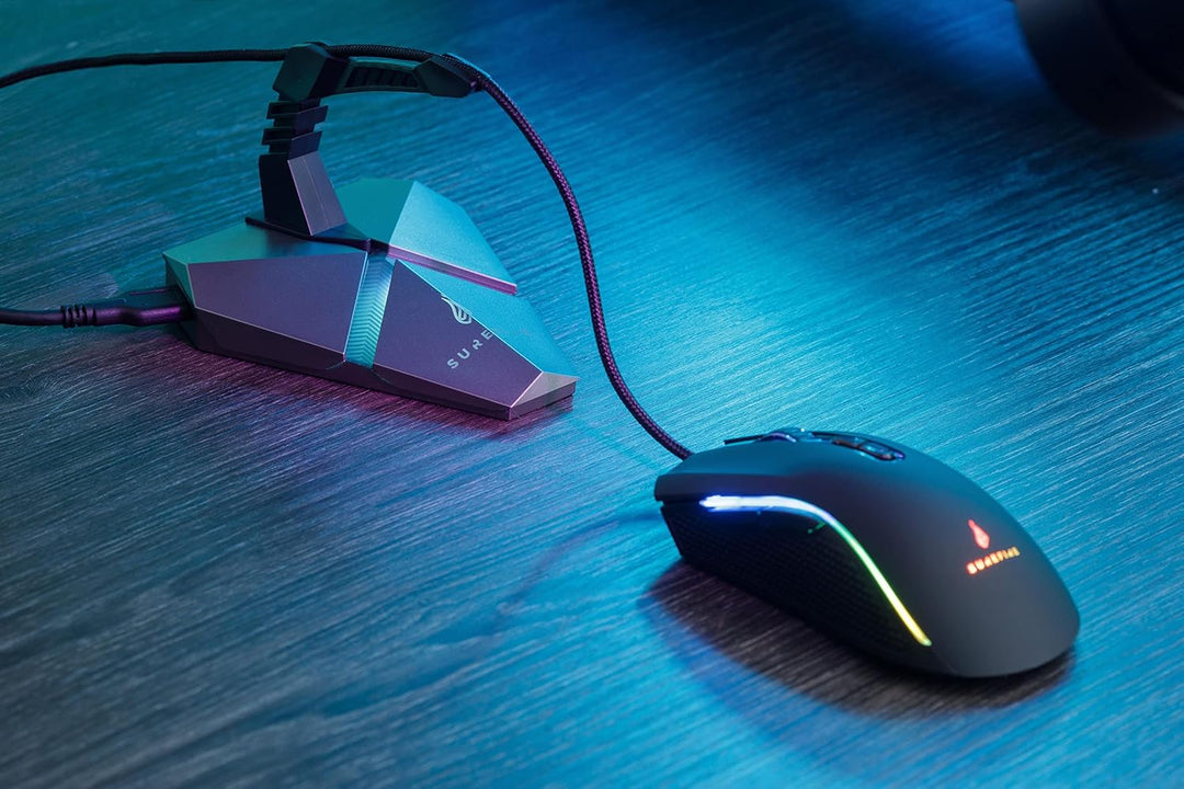 SureFire Axis Gaming Hub - Maus Bungee RGB mit 3x USB 3.2 Gen 1 Anschl├╝ssen, Mauskabelhalter, micro