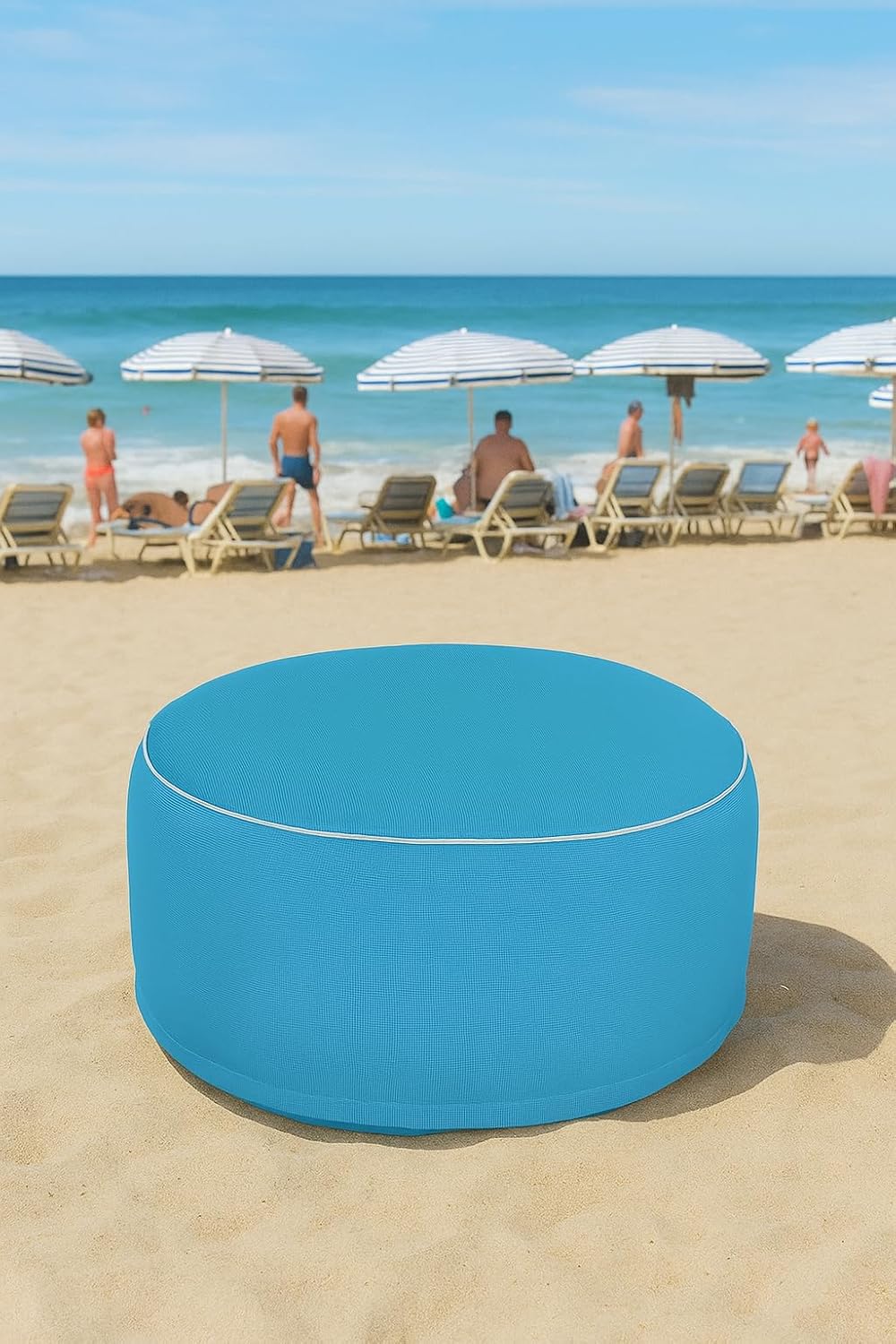 Brandsseller Outdoor Sitzhocker aufblasbar – Pouf Ø 55 x 25 cm – wasserabweisender Sitzsack für Gart