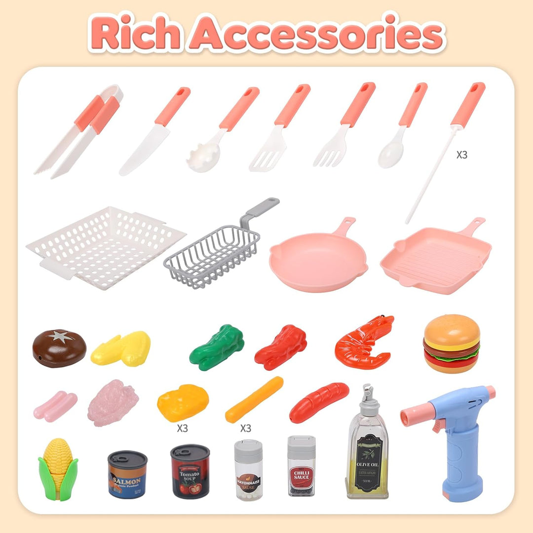 cute stone BBQ-Grillspielzeug für Kinder mit farbwechselndem Essen, kühlem Sprühnebel, brutzelnden G