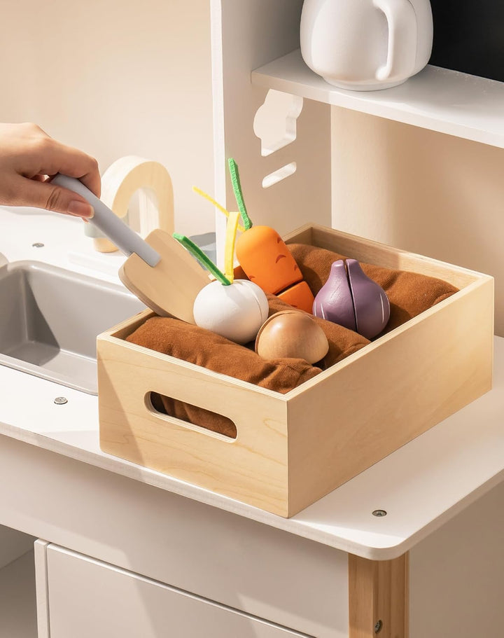 ROBOTIME Kinder-Holzspielküche mit Brotmaschine, Eiswürfelspender, Tafel und mehr, inklusive Spiel-L