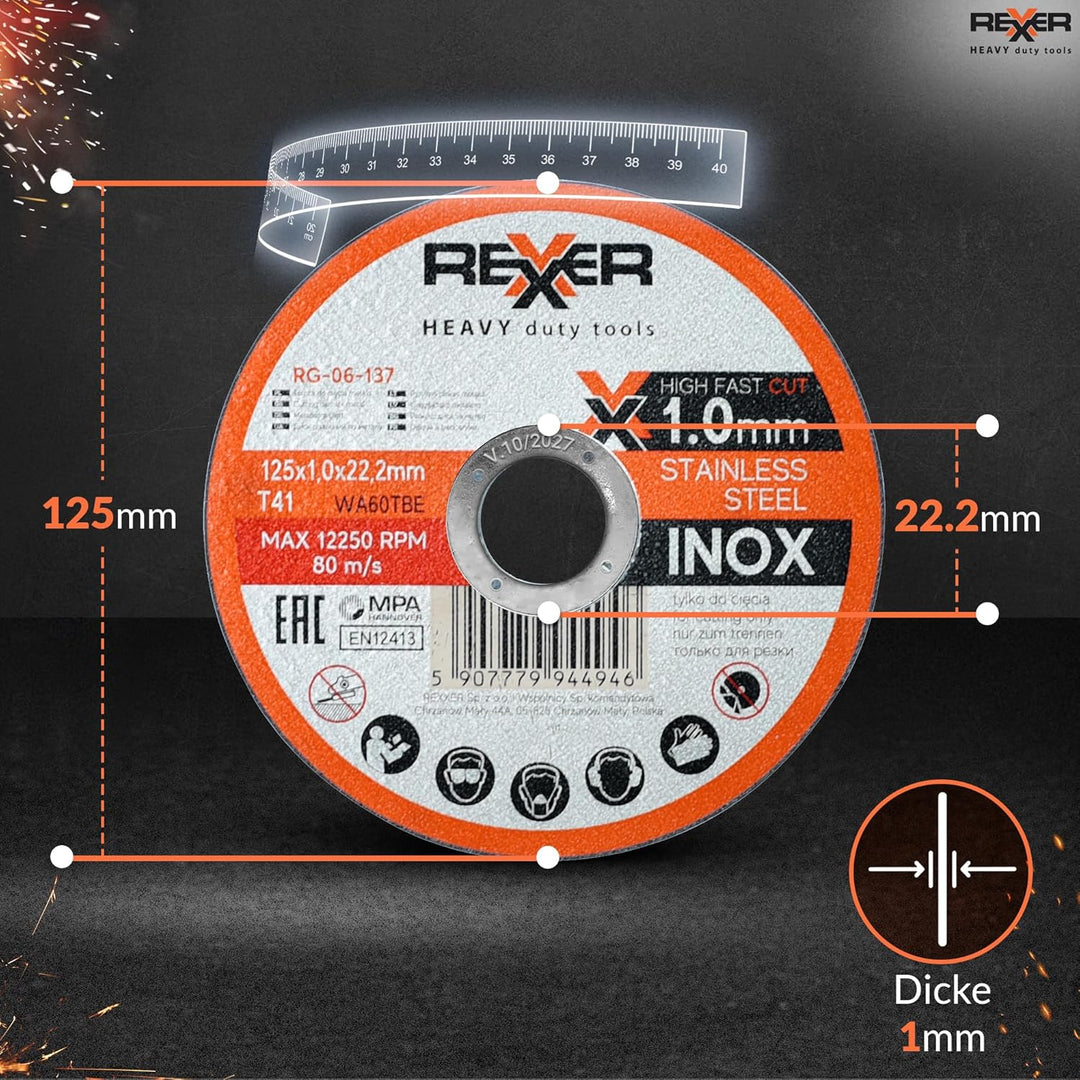 REXXER | Metalltrennscheibe | Korundscheibe | Für PVC und Kunststoffe | Zum Trennen von dickem und d
