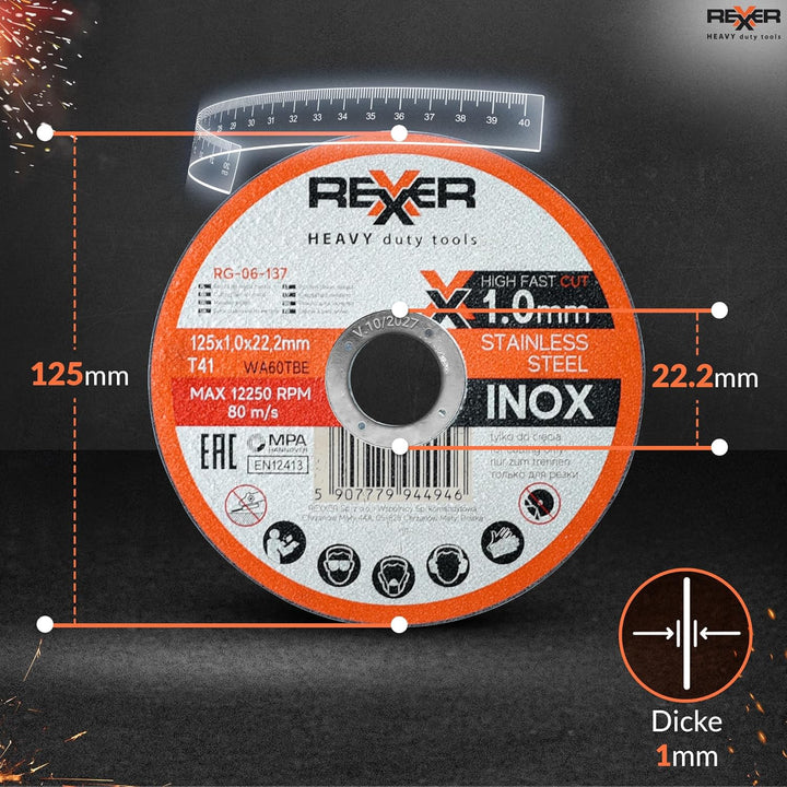 REXXER | Metalltrennscheibe | Korundscheibe | Für PVC und Kunststoffe | Zum Trennen von dickem und d