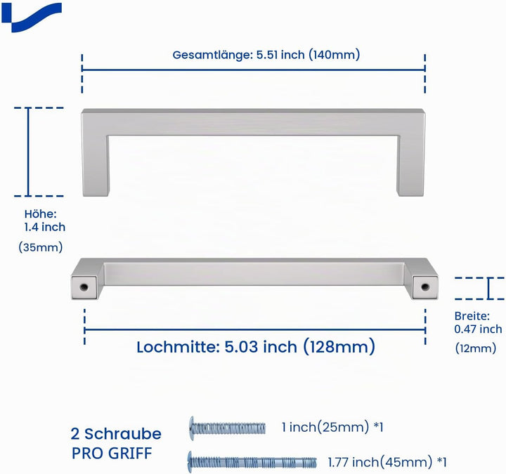 LONTAN 25 Stück Griffe für Küchenschränke Möbelgriffe Edelstahl Schrankgriffe 128mm lochabstand Schu