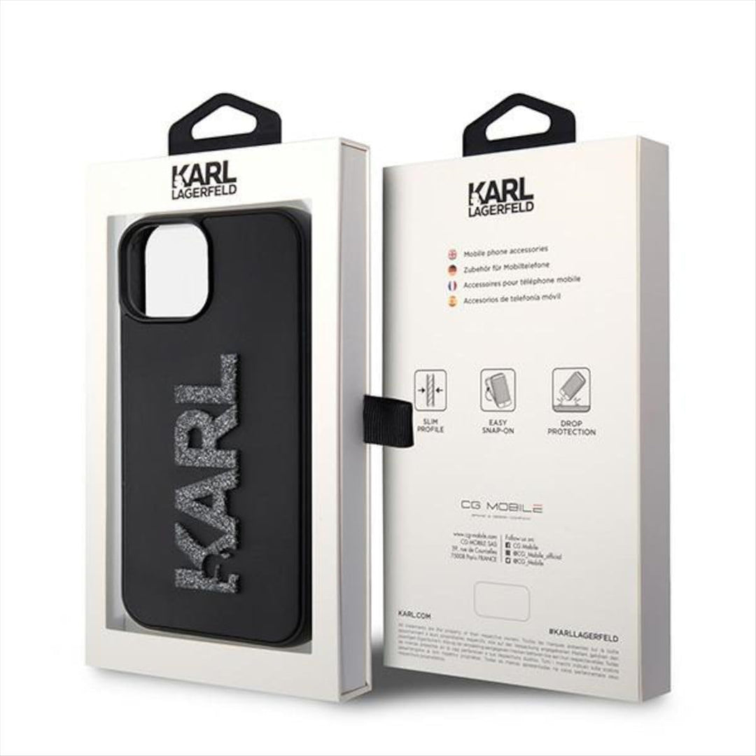Karl Lagerfeld KLHCP15S3DMBKCK Hülle für iPhone 15 6.1" Schwarz hardcase 3D Rubber Glitter Logo