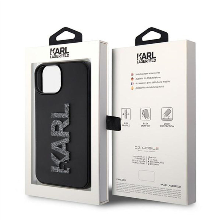 Karl Lagerfeld KLHCP15S3DMBKCK Hülle für iPhone 15 6.1" Schwarz hardcase 3D Rubber Glitter Logo