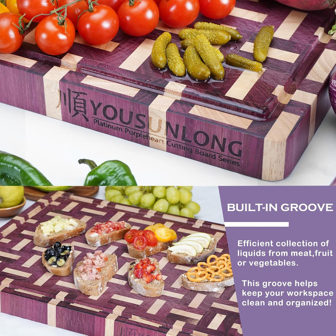 YOUSUNLONG Extragrosses Schneidebrett - Querholz (End Grain) aus Purple Heart Holz - Dicke & schwere