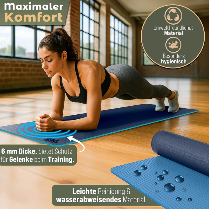 Yogamatte Phthalatfrei | Gymnastikmatte rutschfest | Fitnessmatte schadstofffrei | Trainingsmatte mi