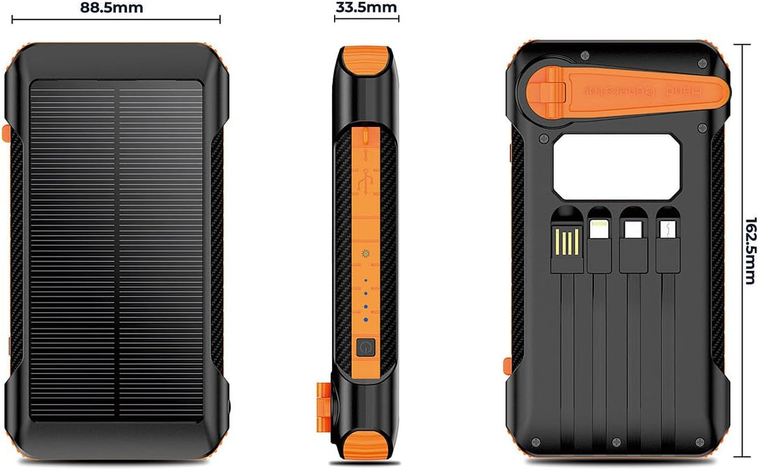 revolt Handkurbel-Powerbank: Kurbel-Dynamo-Solar-Powerbank, 10.000 mAh, USB-C PD bis 20 W, LED (Hand