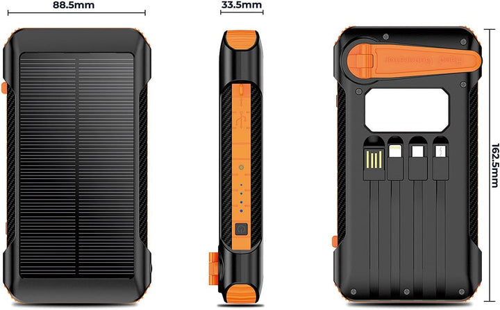 revolt Handkurbel-Powerbank: Kurbel-Dynamo-Solar-Powerbank, 10.000 mAh, USB-C PD bis 20 W, LED (Hand