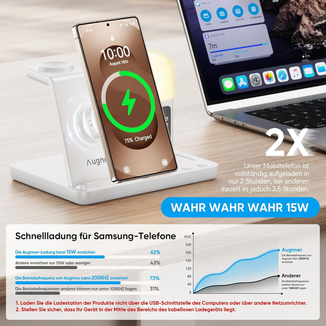 6 in1 Upgradierter Induktive Ladestation für Samsung mit Wecker & 3-Farben-Licht | Wireless Charger
