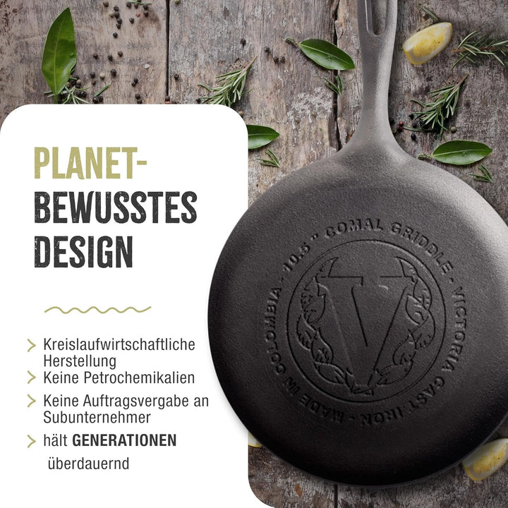 VICTORIA Grillpfanne Emaillierte Gusseisen Comal Pizza-Pfanne 26,6cm, Omeletts, Induktion, Feuer, Gr