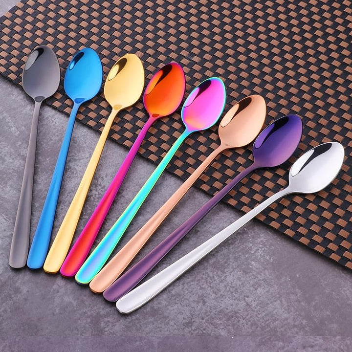 YDware Bunt Lange Latte Macchiato Löffel Set, 20cm - Lange Löffel für Eislöffel & Cocktails 304 Edel