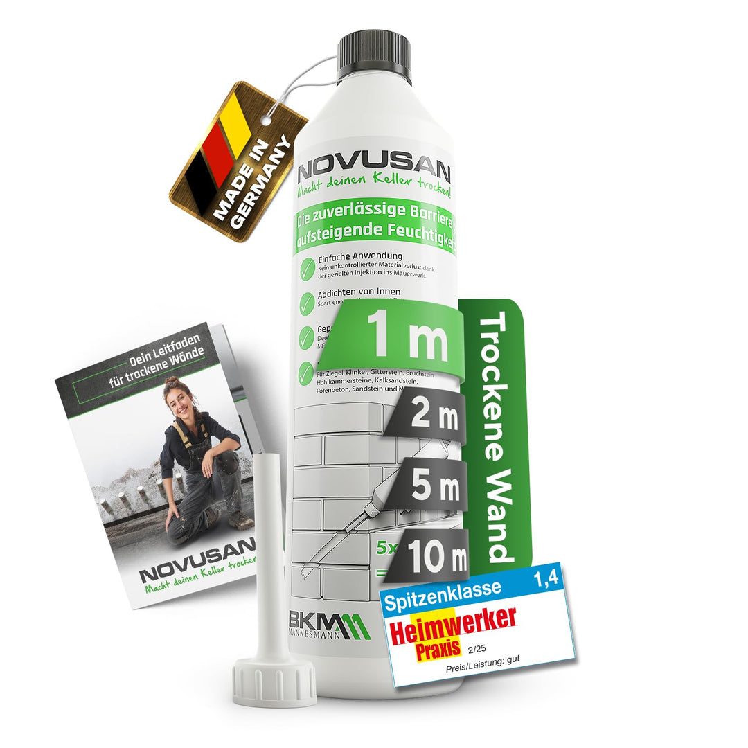 NOVUSAN Horizontalsperre – Injektionsflasche zur Abdichtung von feuchten Wänden & Keller | für 1m Wa