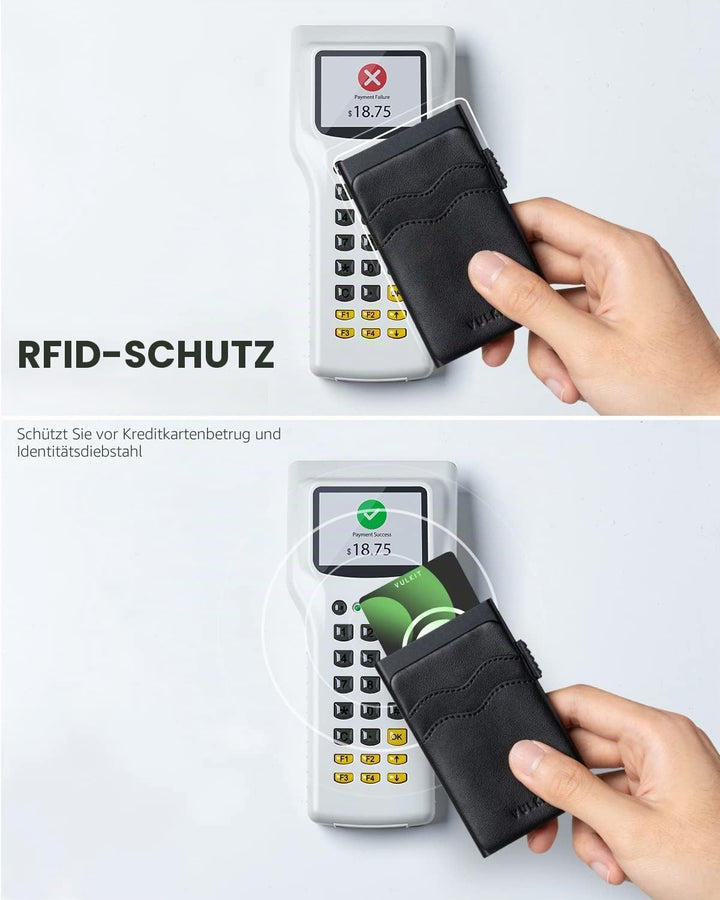 VULKIT Kreditkartenetui Minimalistische Slim Pop Up Geldbörse mit Lederschlitzen RFID-Blockierung fü
