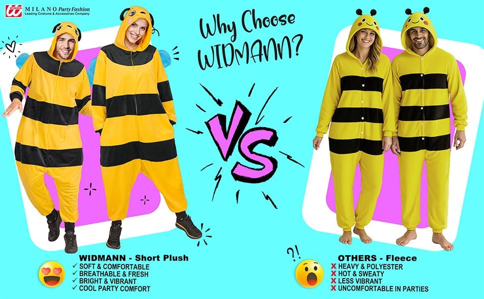 W WIDMANN MILANO Party Fashion - Tier Overall für Erwachsene, weicher Plüsch Jumpsuit mit Kapuze, Ti