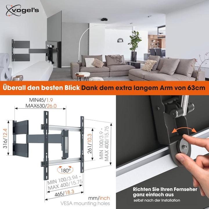 Vogel's THIN 546 Ultradünne schwenkbare OLED TV-Wandhalterung für 40-65 Zoll (102-165 cm) Fernseher,